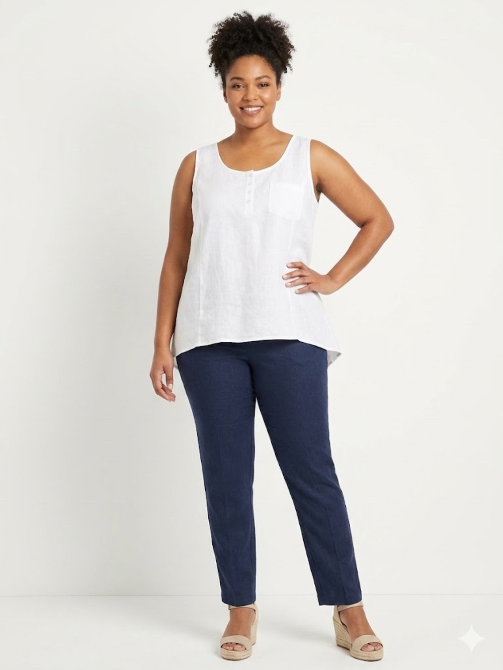 Premise Woman Linen Tank Top Size 3X – White Minimalist Classic Summer Workwear